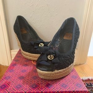 Tory Burch black Jackie Espadrille Wedge Saks Fifth Avenue size 7